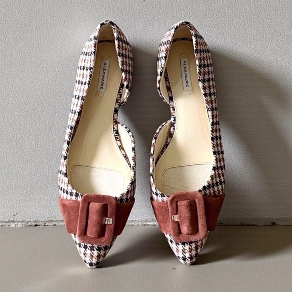 Alex Marie Houndstooth Flats with Sienna Brown Buckle